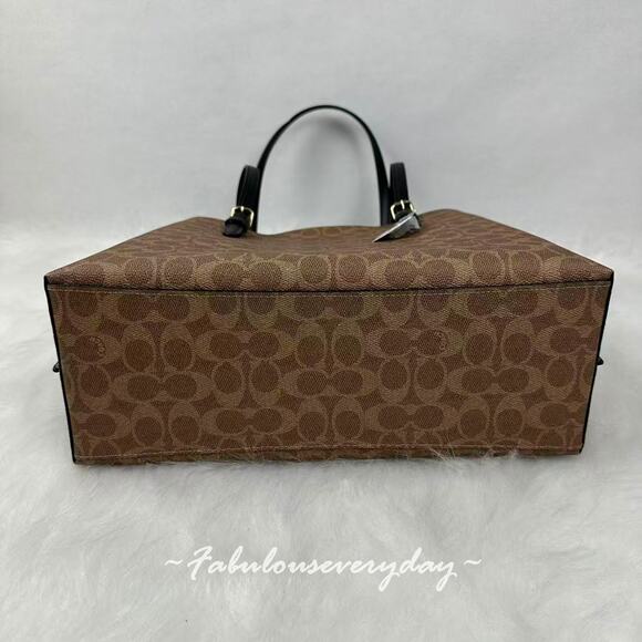 Coach Mollie Tote Bag In Signature Canvas In Tan/Gold/Black CV967 NWT - Picture 8 of 9